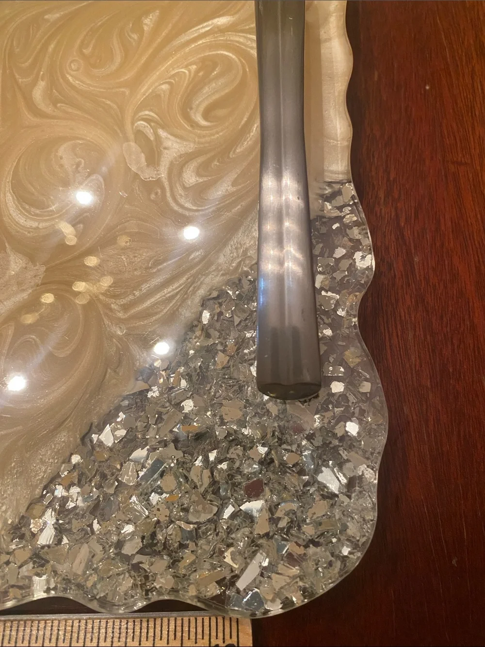 Custom  Unique Handmade  Gold Swirl Vanity Tray with Silver Geode Accent Pewter